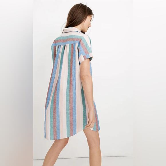 Madewell Women’s Dress Central Shirtdress in Flagstaff Stripe Linen Blend XXS - Picture 11 of 14